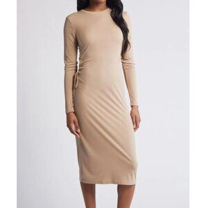 Vero Moda Phine Long Sleeve Rib Jersey Dress Light Brown Comfort Casual Travel